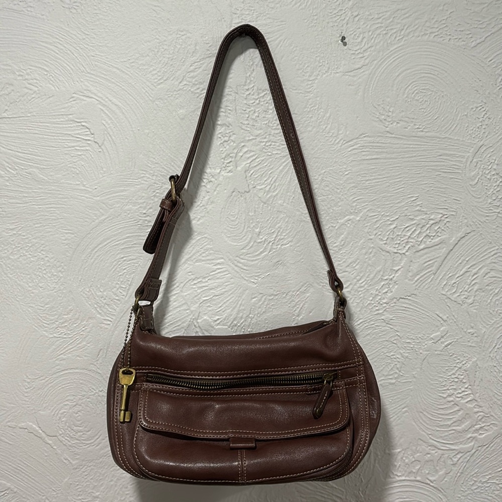 Fossil Brown Leather Hobo Shoulder Bag 𑣲⋆｡˚
